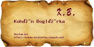 Kohán Boglárka névjegykártya
